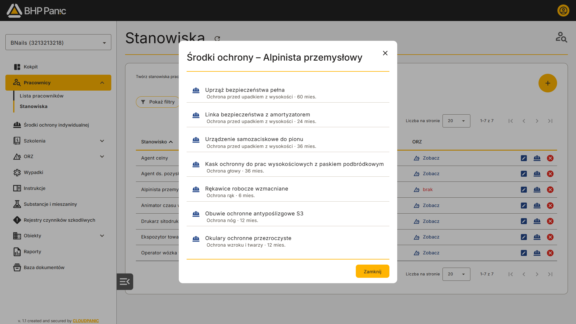 Stanowisko pracy z przypisanymi środkami ochrony indywidualnej