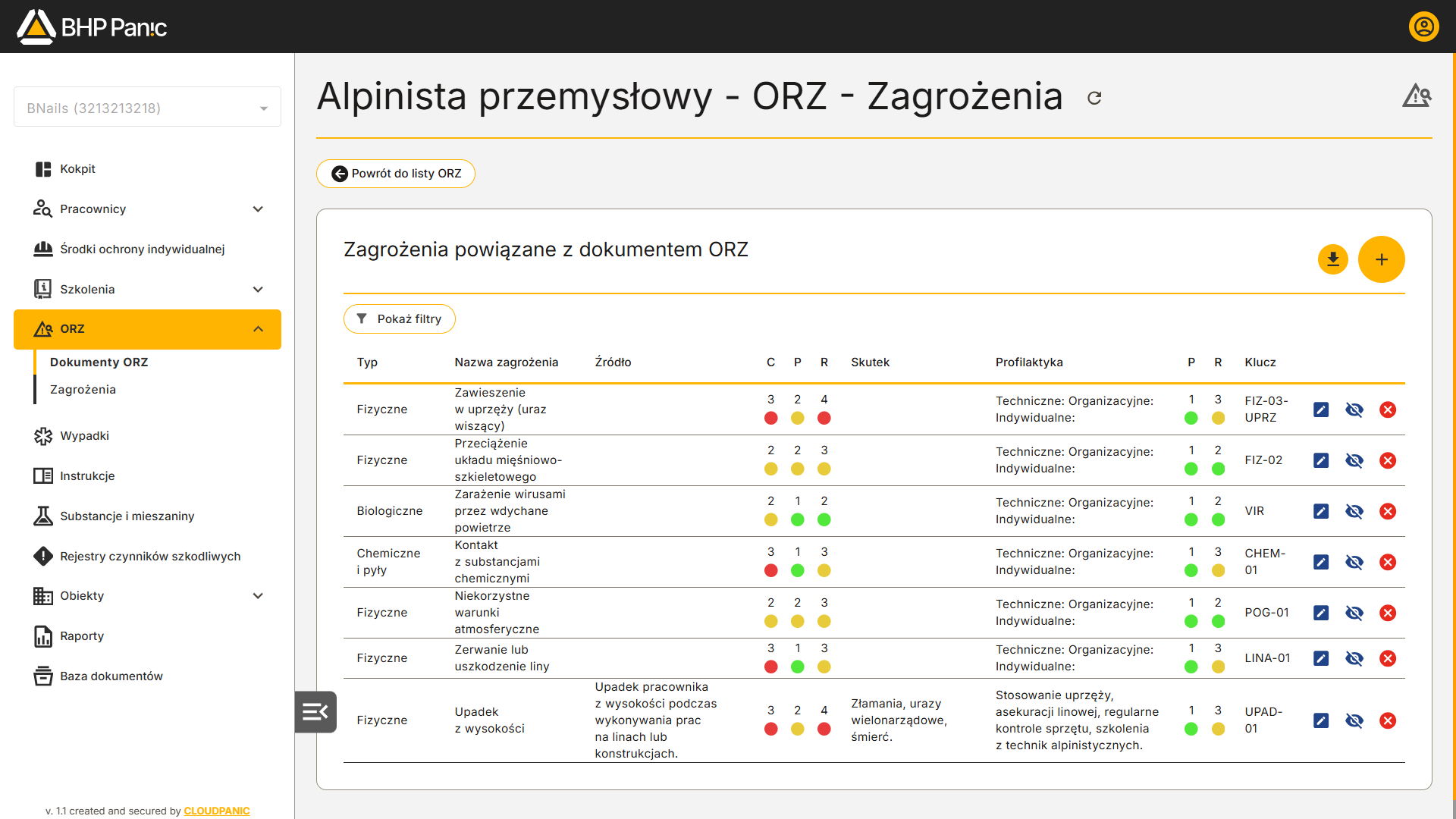 Lista zagrożeń wybranych w ocenie ryzyka zawodowego na stanowisku